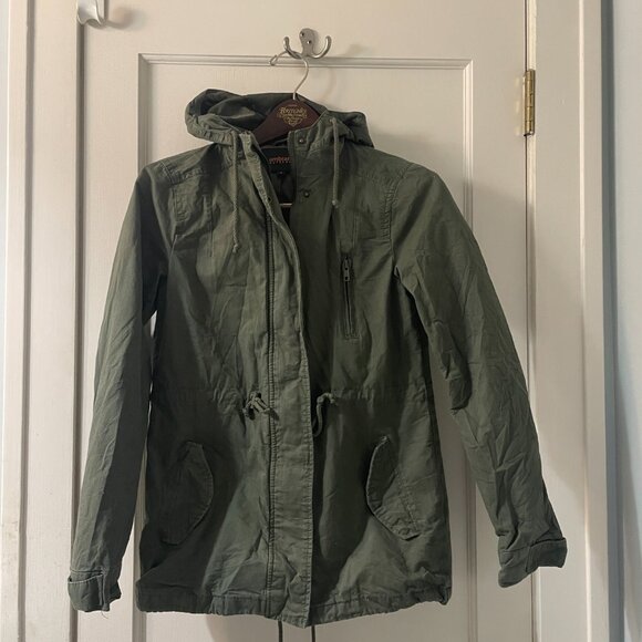 Ambiance Hooded Utility Jacket, Size Small Olive Green Drawstring Waist - Picture 2 of 10